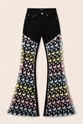 GJG Denim Mariposa Muse Butterfly Lace Bell Bottom Jeans — Black