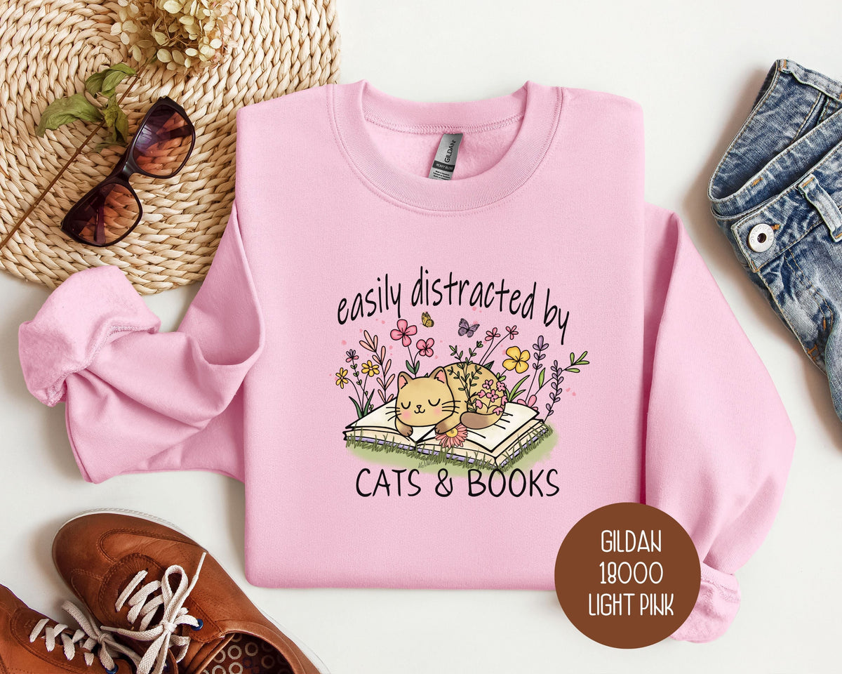 Easily Distracted by Cats and Books Sweatshirt