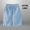 Men’s Cotton-Linen Knee-Length Drawstring Shorts with Pockets and Regular Fit