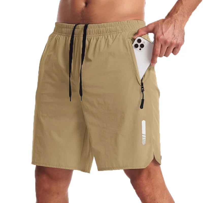 Men’s Nylon-Blend Running Shorts with Drawstring Waist and Zippered Pocket