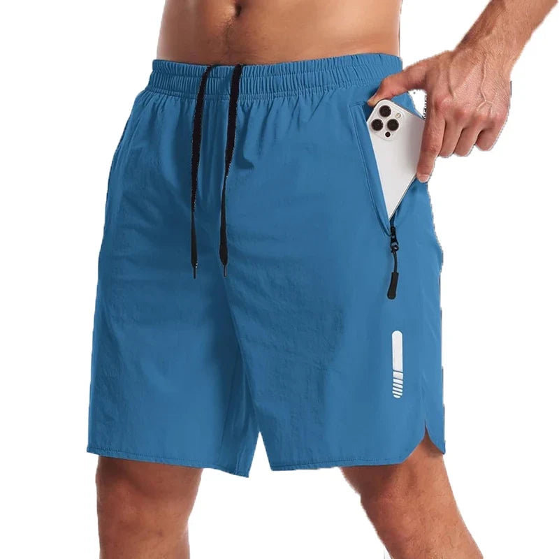 Men’s Nylon-Blend Running Shorts with Drawstring Waist and Zippered Pocket