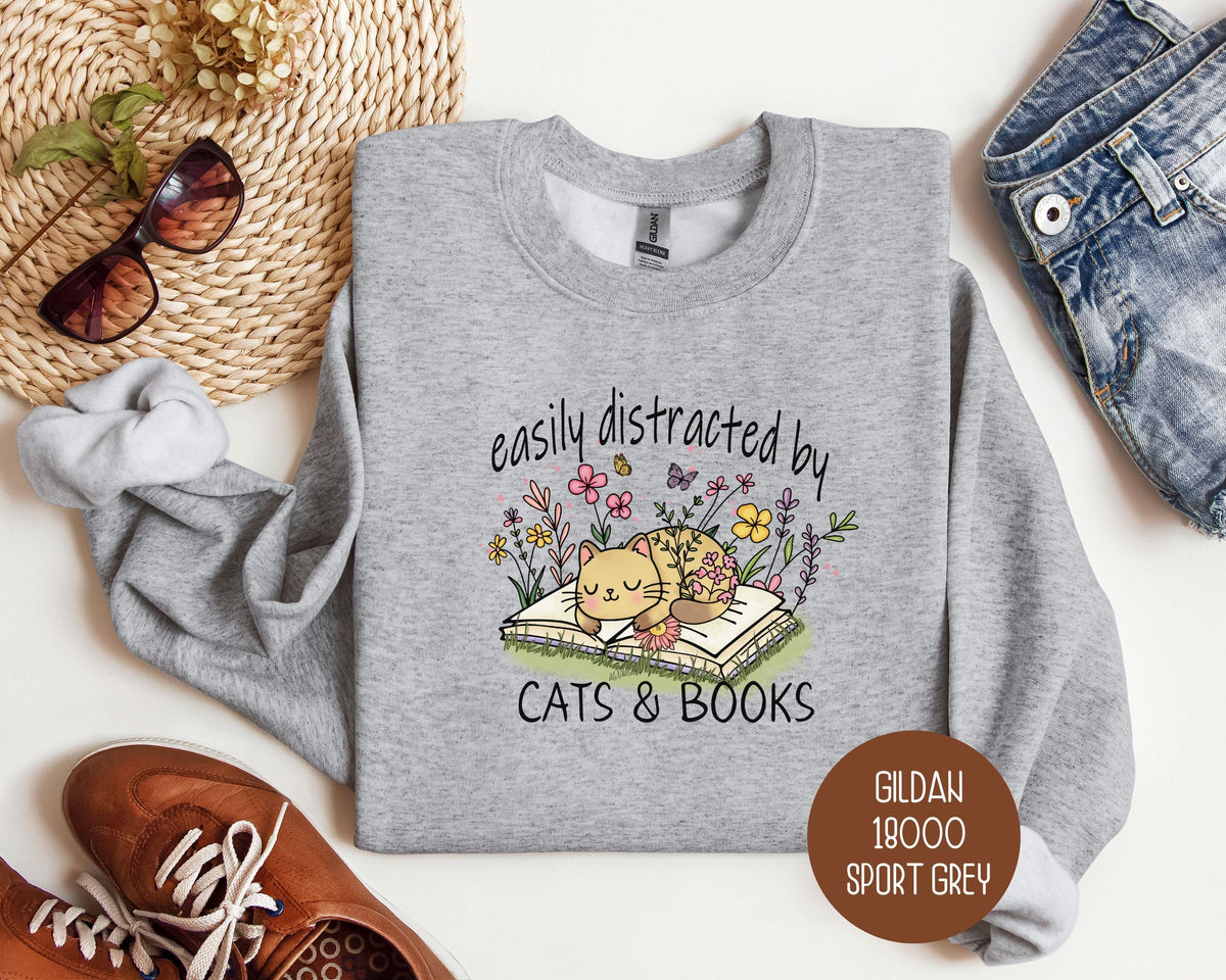 Easily Distracted by Cats and Books Sweatshirt