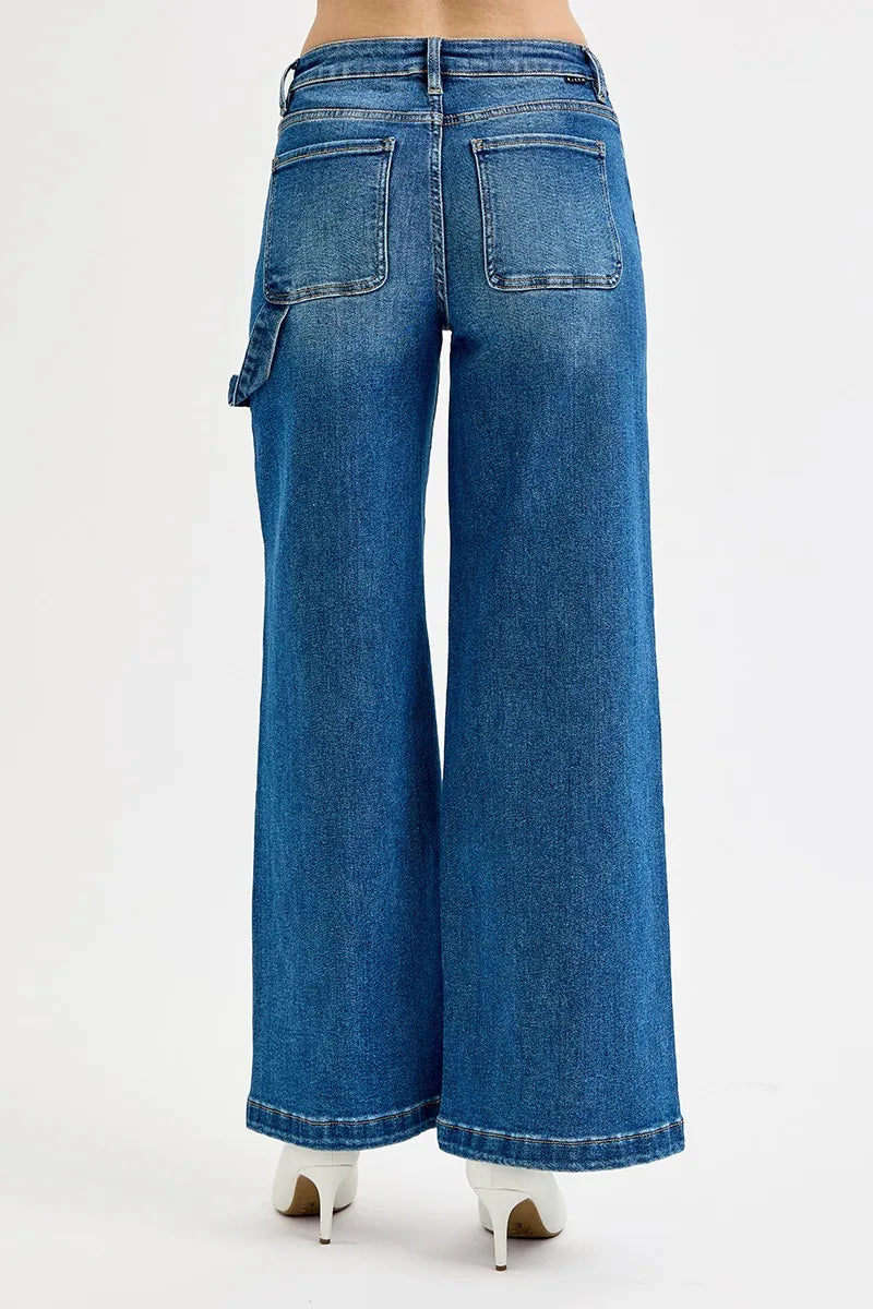 RISEN Full Size High Rise Wide Leg Patch Detailed Jeans Plus Size
